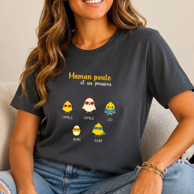 T-shirt Maman Poule Personnalisé avec prénoms