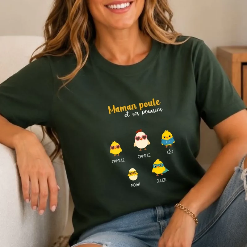 T-shirt Maman Poule Personnalisé avec prénoms