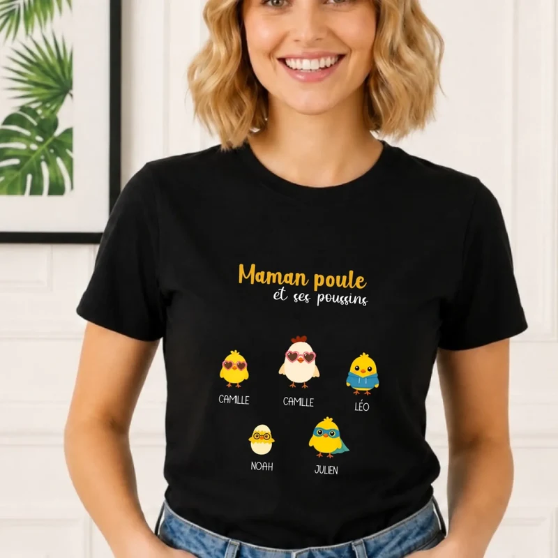 T-shirt Maman Poule Personnalisé avec prénoms