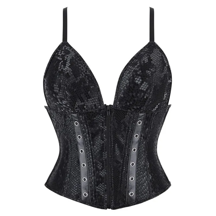 Gothic-Korsett für Damen mit Schlangenmuster, Schnürung und Überbrustumfang