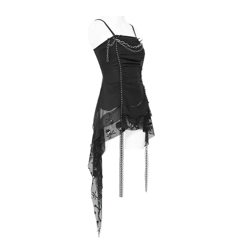 Punk-Tanktop für Damen mit Ketten und Nieten, asymmetrischem Design