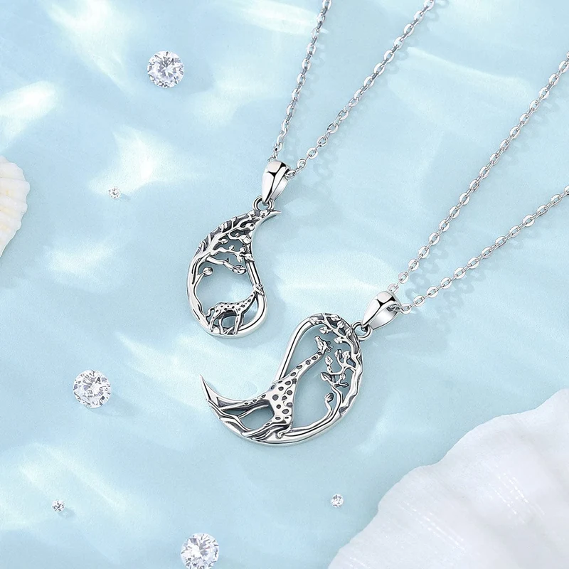 Mutter Tochter kette Giraffe (Silber)