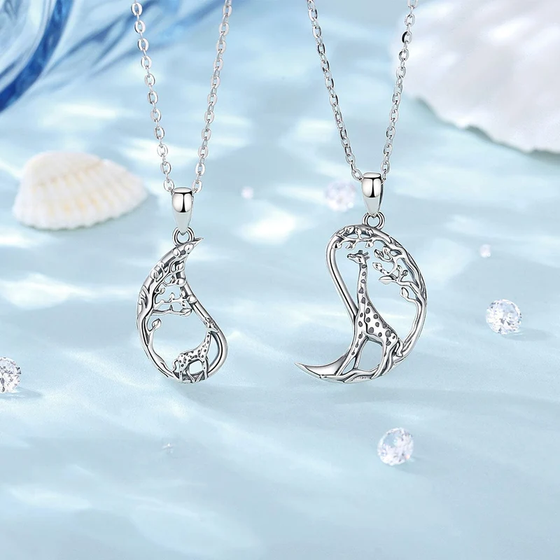 Mutter Tochter kette Giraffe (Silber)