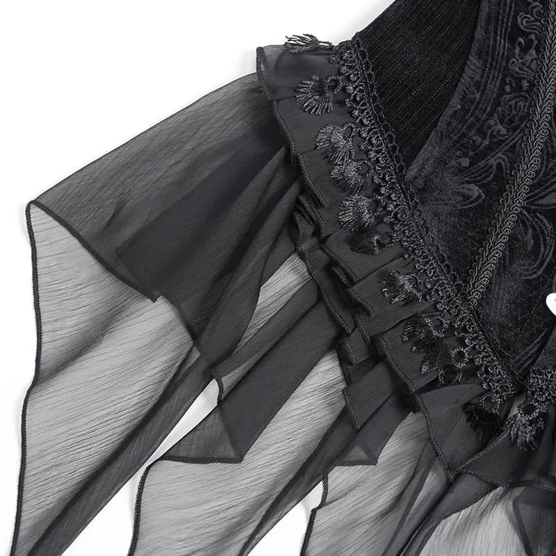 Gothic-Schnürkorsett aus Jacquard-Stoff mit asymmetrisch drapierten, transparenten Chiffon-Schlaufen für Damen
