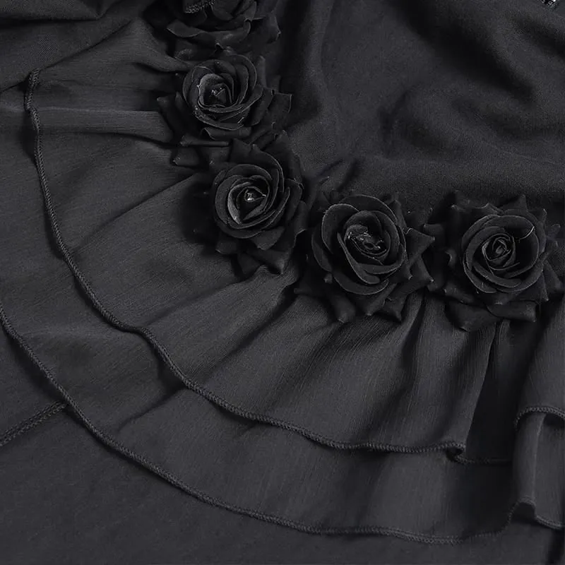 Gothic-Rock für Damen mit Schnürung, Rosenrüschen und asymmetrischem Saum