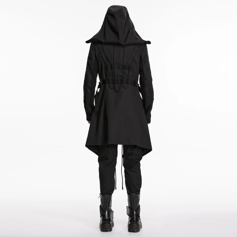 Punk-Herrenjacke mit großen Taschen, Trägern und Kapuze