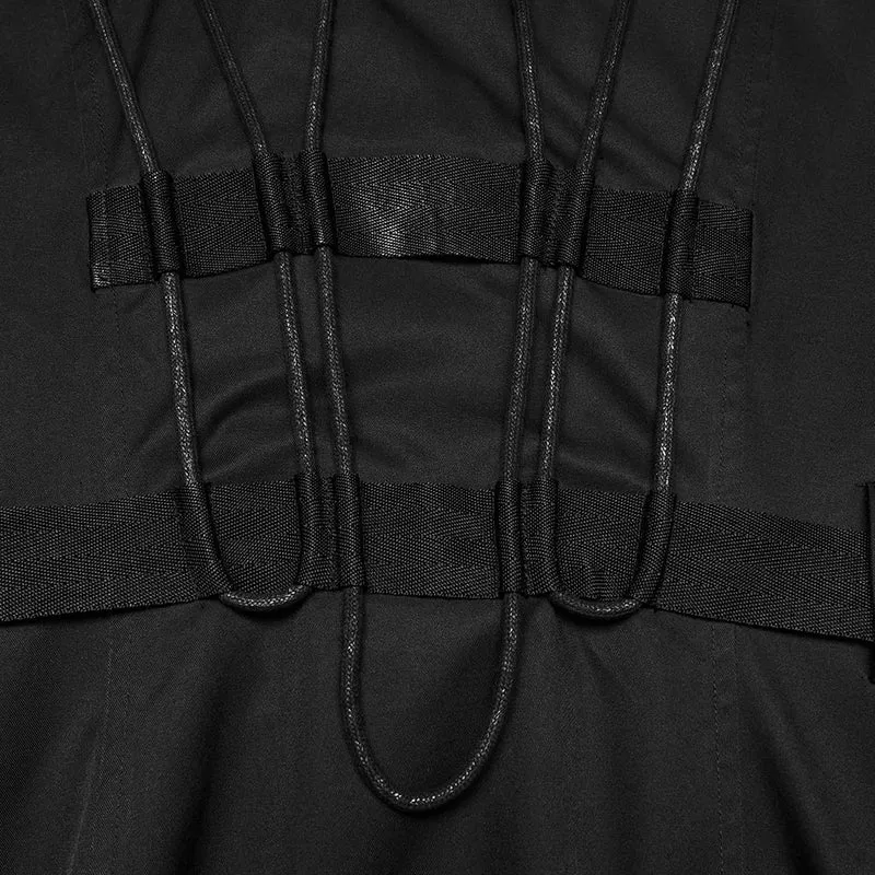 Punk-Herrenjacke mit großen Taschen, Trägern und Kapuze