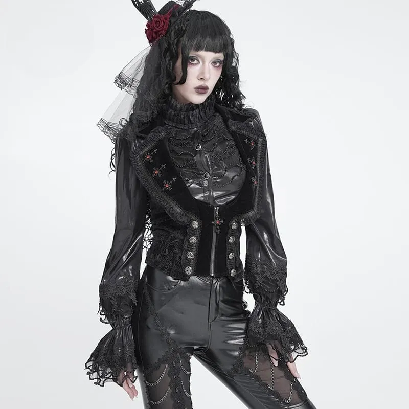 Gothic-Frack für Damen mit Schnürrevers und Jacquardmuster, ärmellos