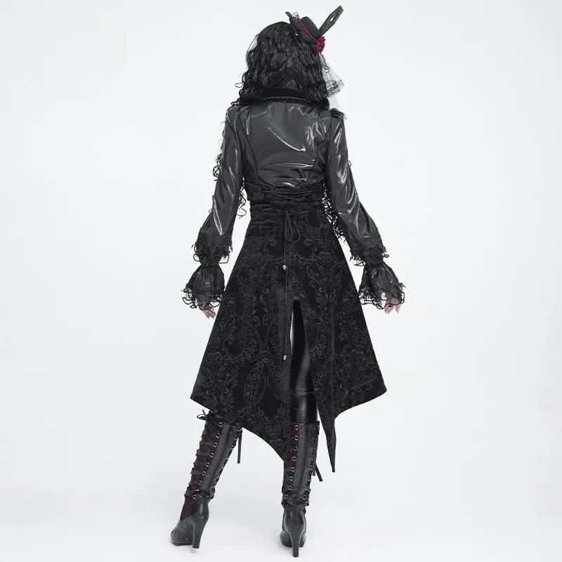 Gothic-Frack für Damen mit Schnürrevers und Jacquardmuster, ärmellos