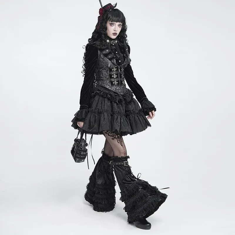 Gothic-Weste für Damen mit gekreuztem Revers, Reißverschluss vorne und Schwalbenschwanz