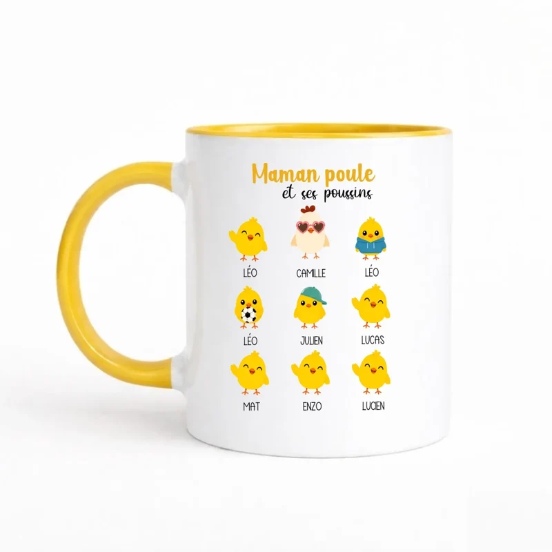 Mug maman poule et ses poussins personnalisé