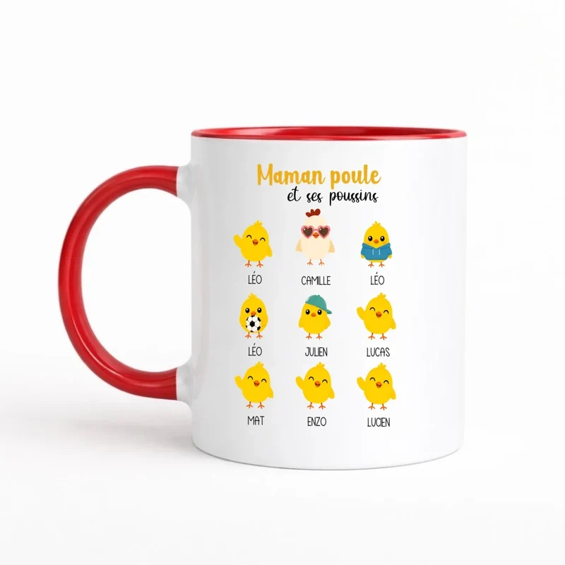 Mug maman poule et ses poussins personnalisé