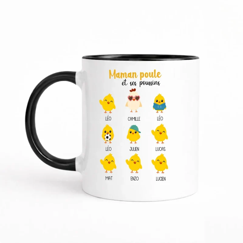 Mug maman poule et ses poussins personnalisé