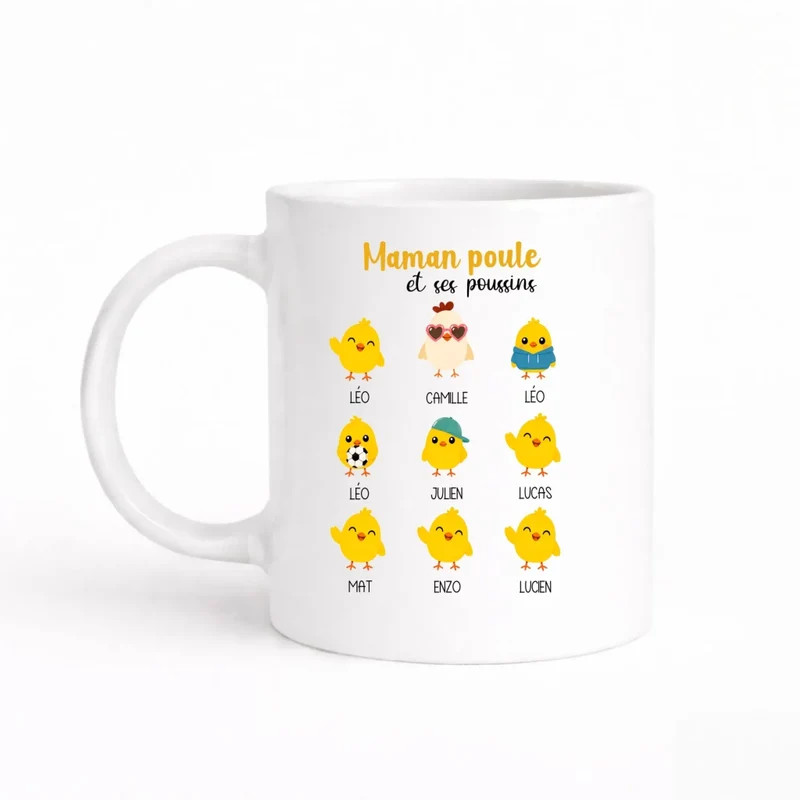 Mug maman poule et ses poussins personnalisé