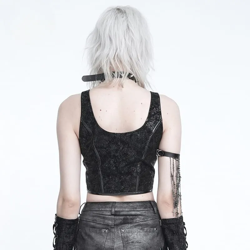 Punk-Bustier für Damen mit Nieten und Reißverschluss vorne