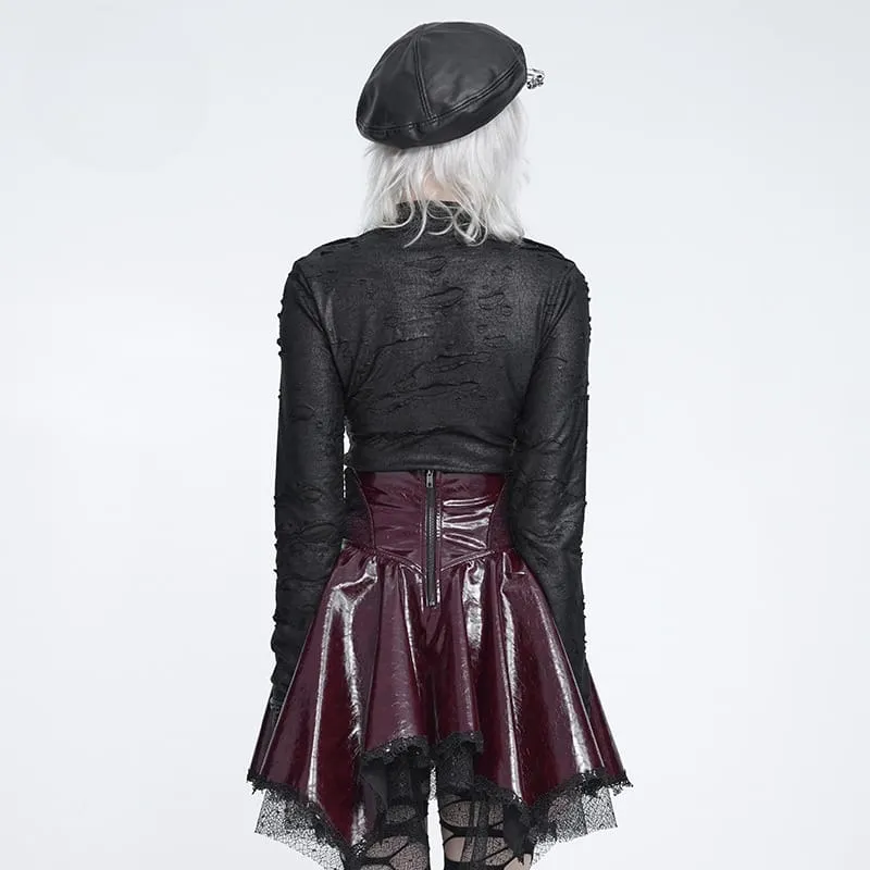 Punk-Langarmshirt für Damen im Used-Look mit Stehkragen