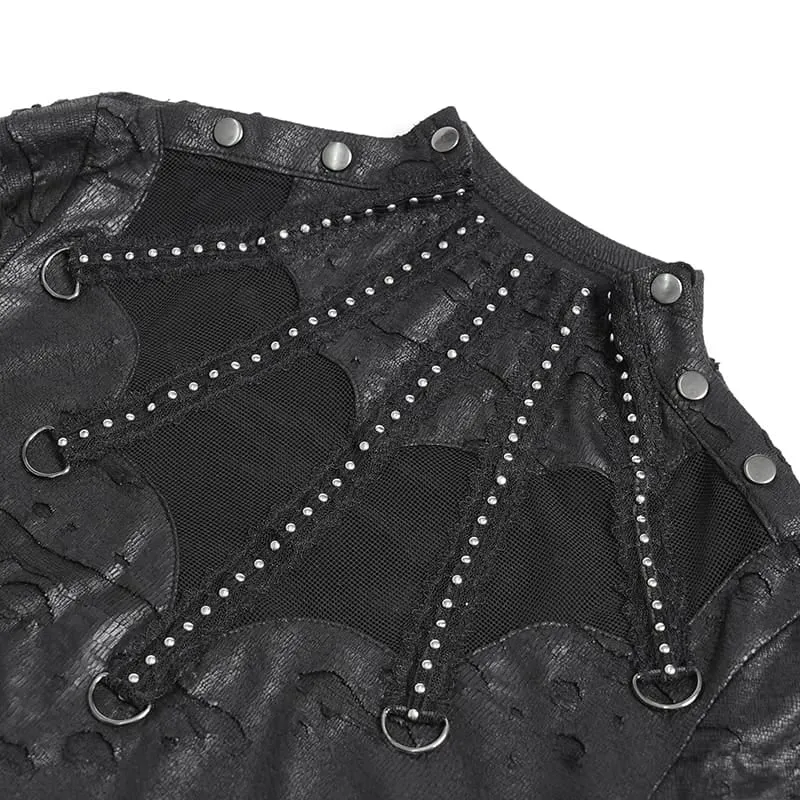 Punk-Langarmshirt für Damen im Used-Look mit Stehkragen