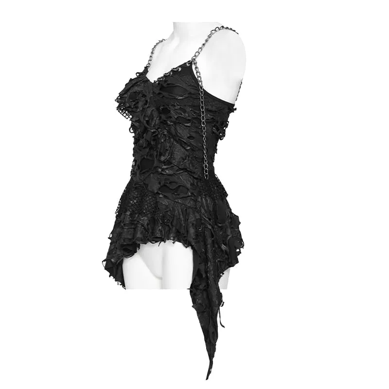 Punk-Tanktop für Damen mit Used-Look, Ketten und asymmetrischem Design