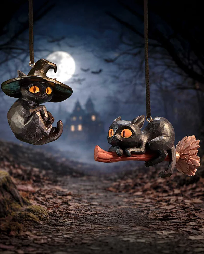 "Curse & Claw“ Halloween-Katzen-Hängeornamente (2er-Set) 7 cm