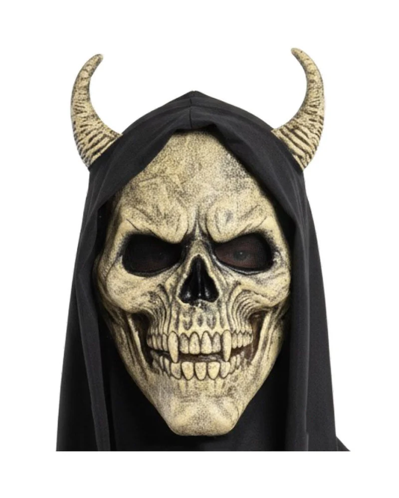 Gehörnte Reaper Kapuzen Maske Beige