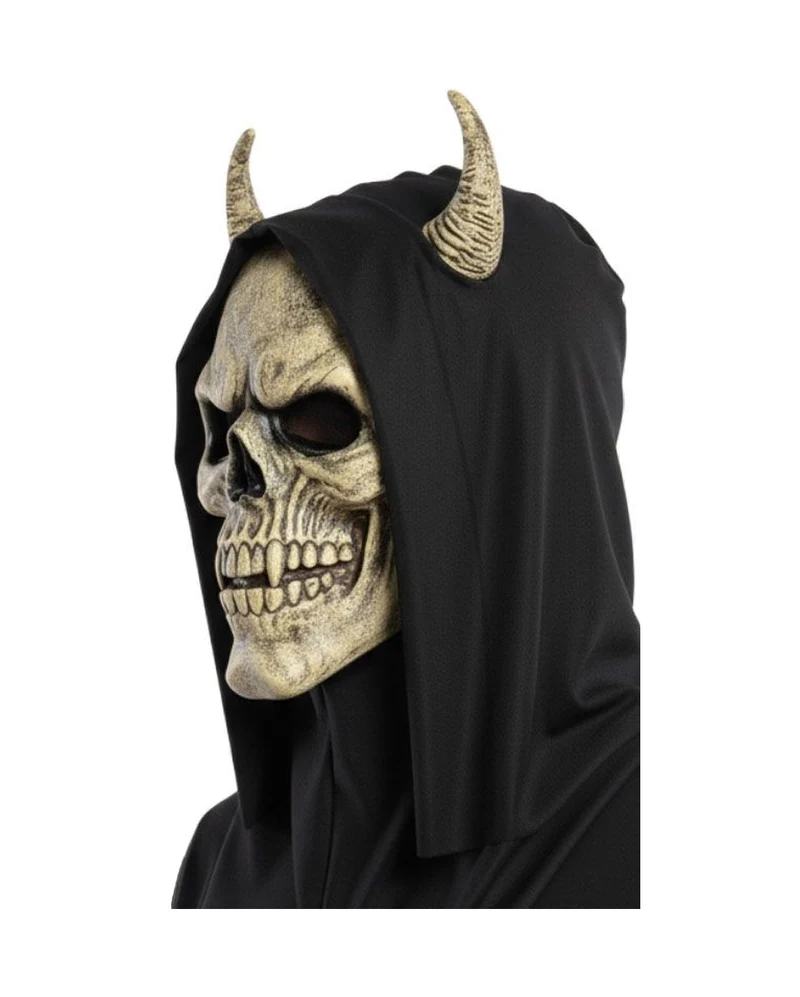 Gehörnte Reaper Kapuzen Maske Beige