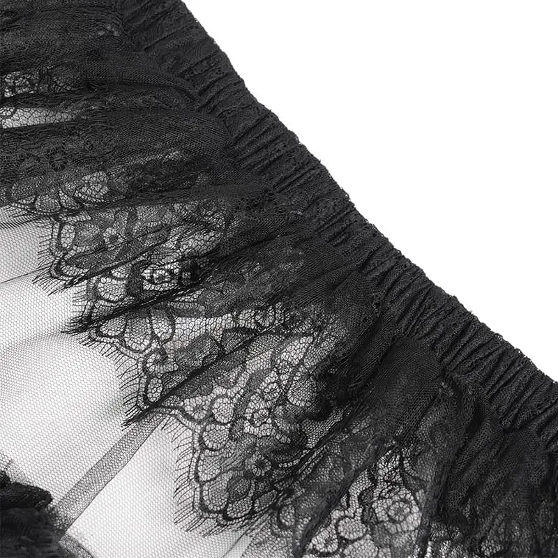 Gothic-Maxirock für Damen mit mehreren Lagen aus floraler Spitze und Mesh