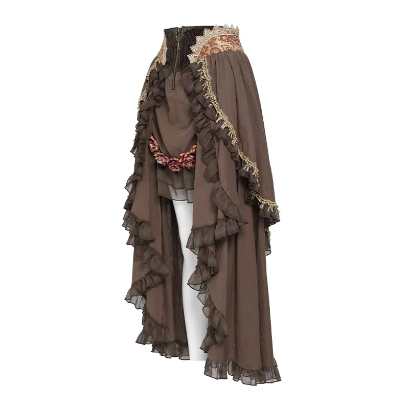 Gothic-Rüschenrock für Damen mit unregelmäßigem Saum und Rosenmuster.
