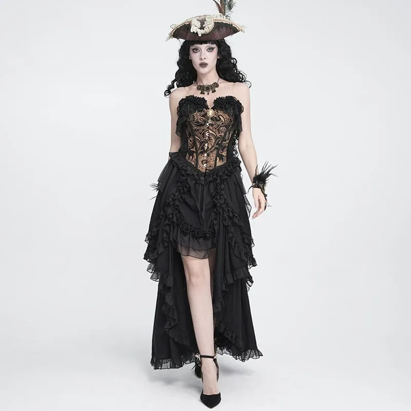 Gothic-Rock mit Rosenrüschen und asymmetrischem Saum für Damen