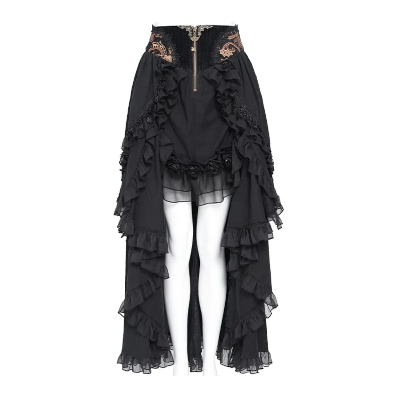 Gothic-Rock mit Rosenrüschen und asymmetrischem Saum für Damen