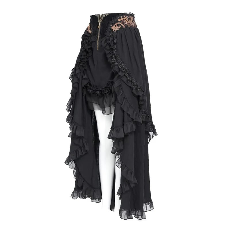 Gothic-Rock mit Rosenrüschen und asymmetrischem Saum für Damen
