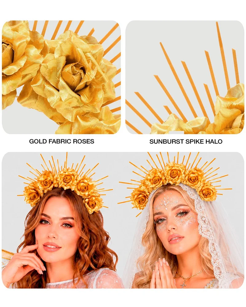 Heiligenschein Diadem mit goldenen Rosen