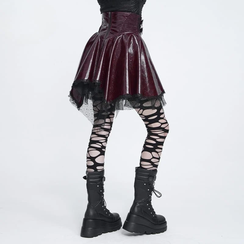 Punk-Rock für Damen mit Schnürung, Fledermaus-Motiv und asymmetrischem Design, rot