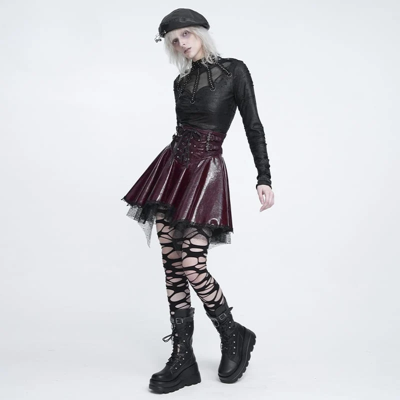Punk-Rock für Damen mit Schnürung, Fledermaus-Motiv und asymmetrischem Design, rot