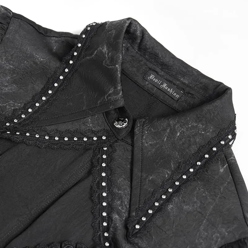 Gothic-Damenbluse mit Schnürung, Ketten, Cut-outs und ausgestellten Ärmeln