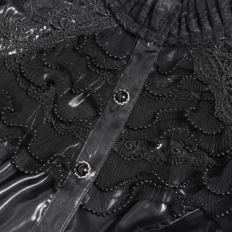 Gothic-Damenbluse mit Schnürung, Puffärmeln und ausgestellten Ärmeln