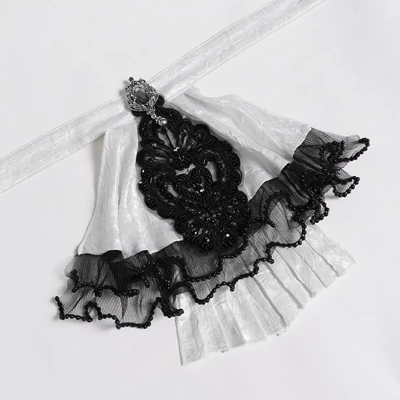 Weiße Gothic-Jacquard-Bluse mit Schwalbenschwanzärmeln und Kragen sowie Schleife für Damen
