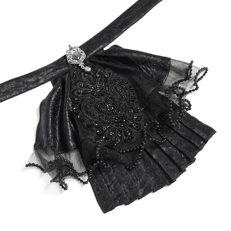 Schwarze Gothic-Jacquard-Bluse mit Schwalbenschwanzärmeln und Kragen mit Schleife für Damen