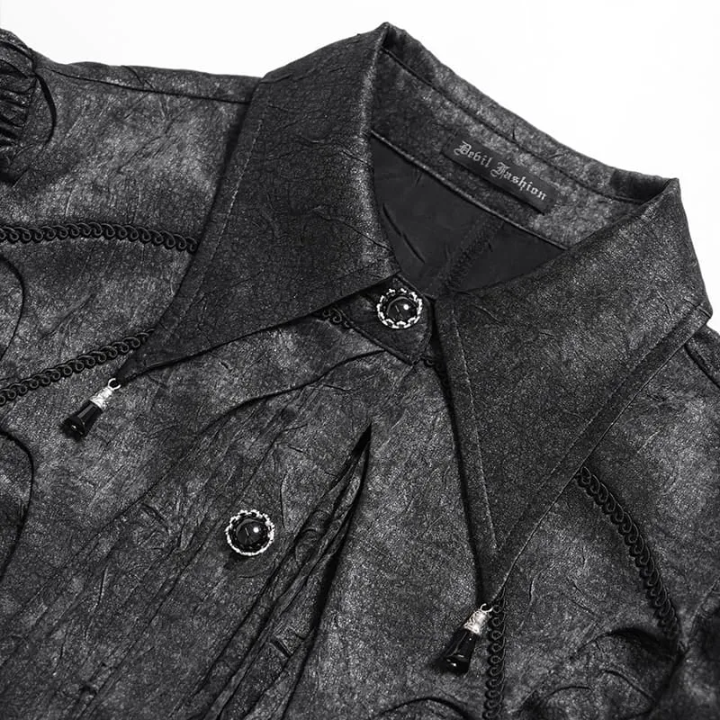Schwarzes Gothic-Jacquard-Hemd für Damen mit Fledermausärmeln und Krawattenkragen
