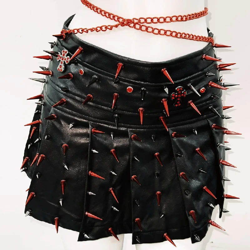 Leather rivet cut out chain top-final-sale