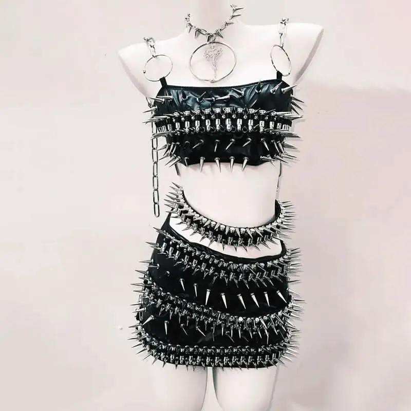 Leather o ring rivet chain belt top-final-sale