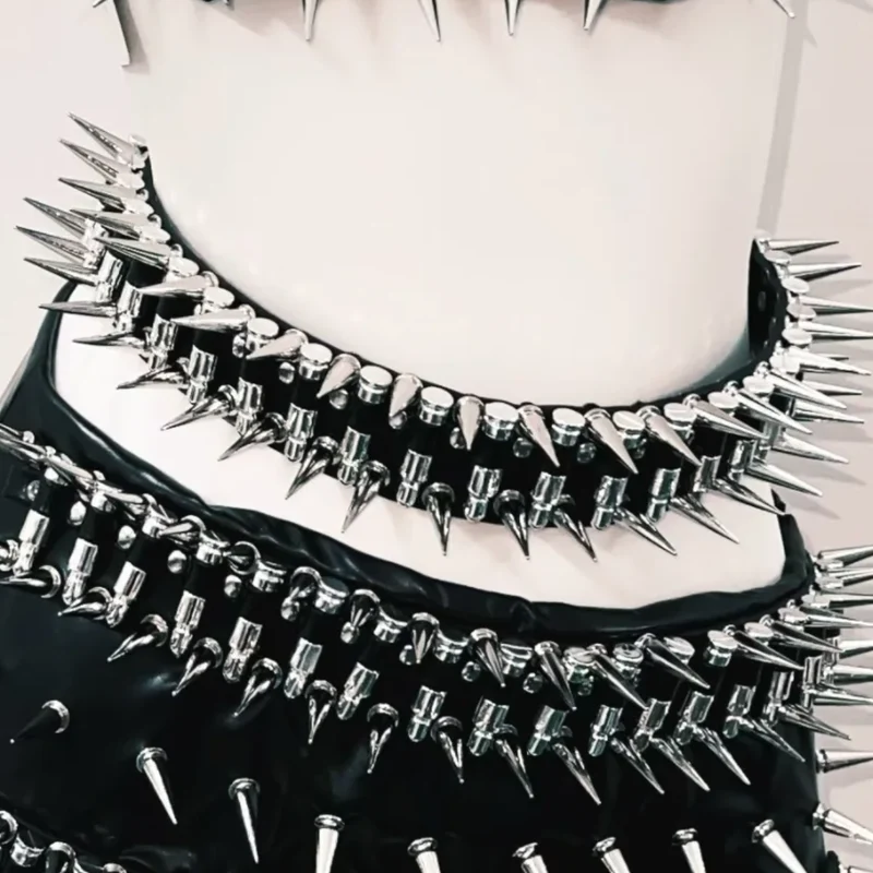 Leather o ring rivet chain belt top-final-sale