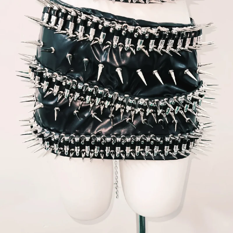 Leather o ring rivet chain belt top-final-sale