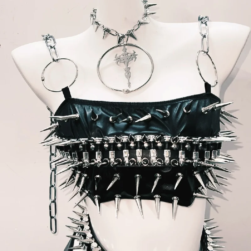 Leather o ring rivet chain belt top-final-sale