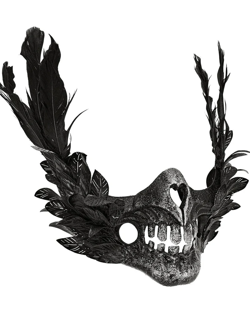 Skelettmund Maske mit Federn