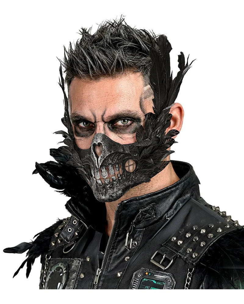 Skelettmund Maske mit Federn