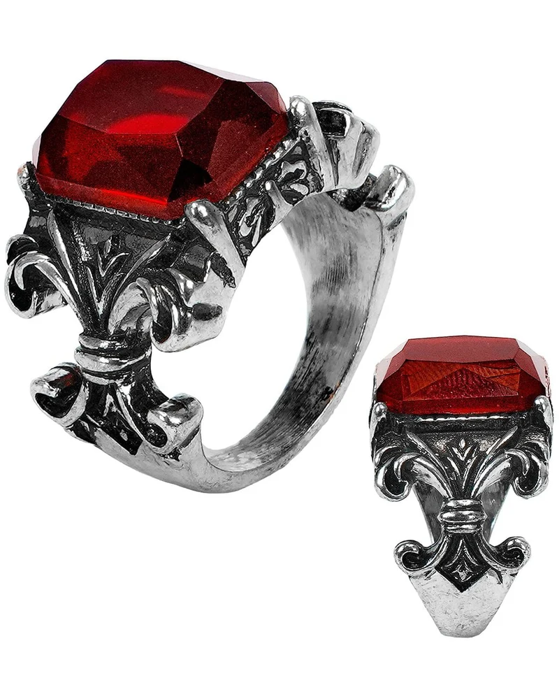 Gotischer Vampir Ring mit rotem Edelstein