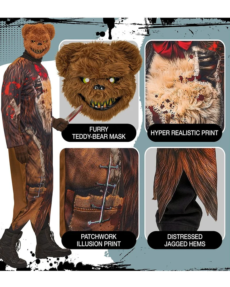 Zombie Teddy Herren Kostüm-Overall mit Maske