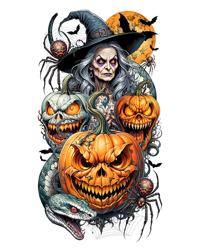 Temporäres Hexen & Kürbisse Tattoo zum Aufkleben