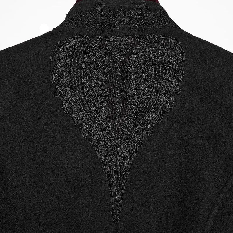 Gothic-Damenmantel mit Applikationen, Schnürung und Reißverschluss vorne, Schwarz-Rot