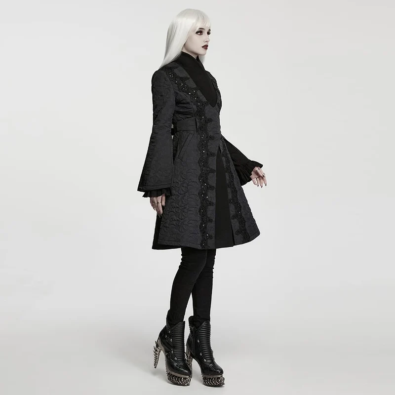Gothic-Damenjacke mit Stickerei, Stehkragen und asymmetrischem Schnitt